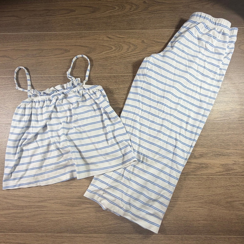 Lake Pajamas Womens Pima Cotton Striped Ruffle Cami and Pants Sleep Set Size M